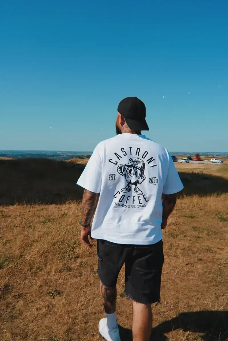 Wearing the Castroni tee out on the moors above the valley