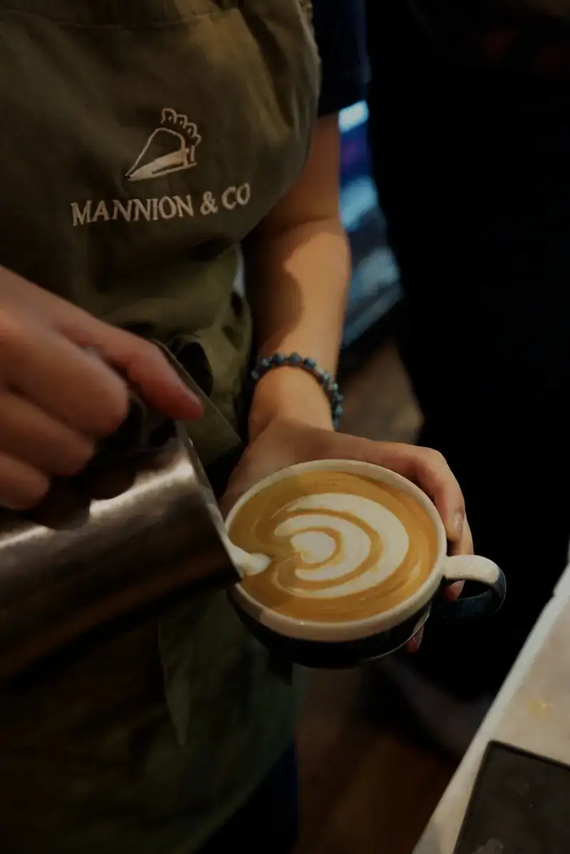 Latte art served at Mannion & Co